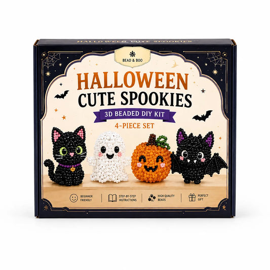 Halloween 3D Beaded DIY Kit - Cute Spookies or Skeleton Crew, 4-Piece Beginner Beading Set, Spooky Craft Gift