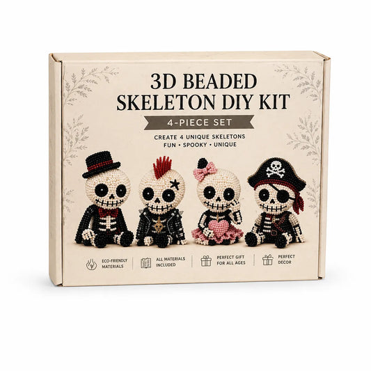 Halloween 3D Beaded DIY Kit - Cute Spookies or Skeleton Crew, 4-Piece Beginner Beading Set, Spooky Craft Gift