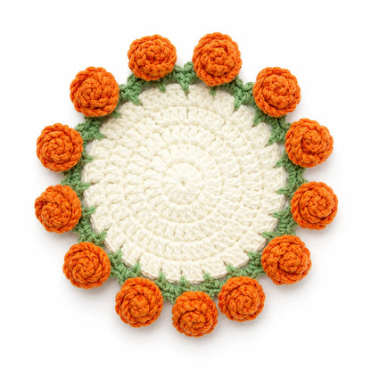 Crochet Marigold Coaster — Handmade Fall Flower Mug Rug That Folds Into a Bouquet, Autumn Decor
