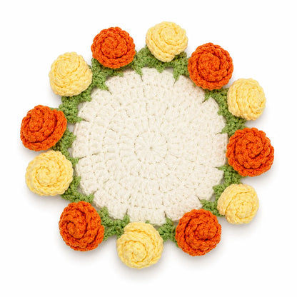 Crochet Marigold Coaster — Handmade Fall Flower Mug Rug That Folds Into a Bouquet, Autumn Decor