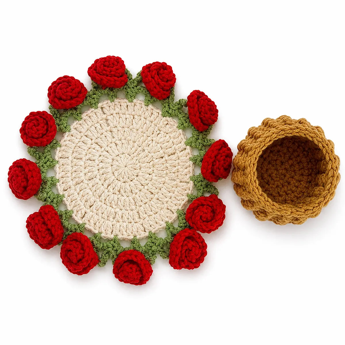 Crochet Rose Coaster That Folds Into a Bouquet — Handmade Flower Mug Rug, Gift for Her