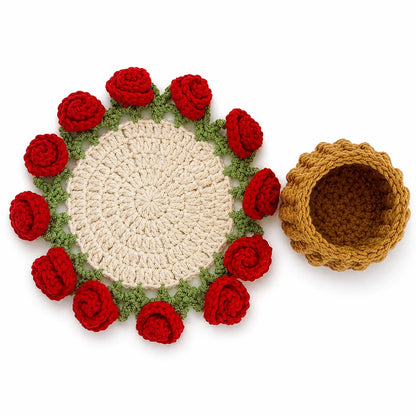 Crochet Rose Coaster That Folds Into a Bouquet — Handmade Flower Mug Rug, Gift for Her