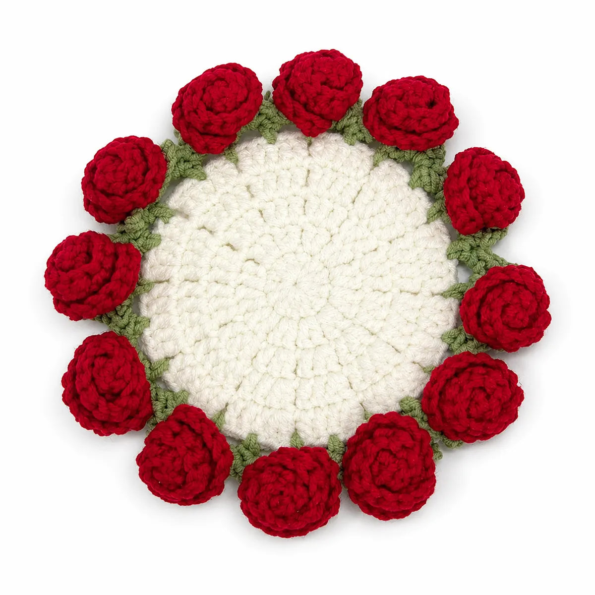 Crochet Rose Coaster That Folds Into a Bouquet — Handmade Flower Mug Rug, Gift for Her