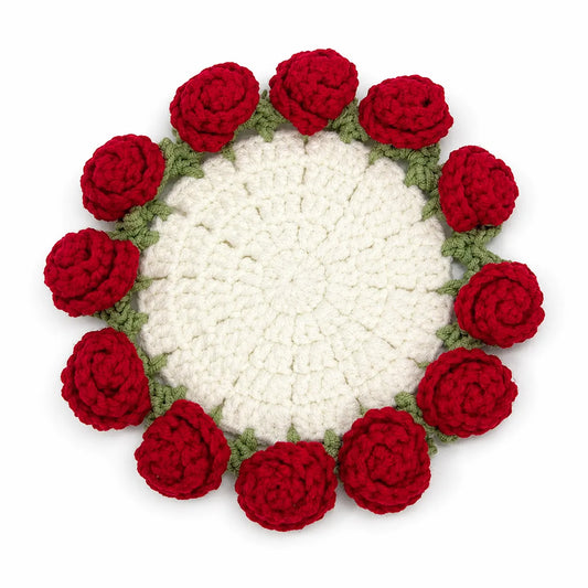 Crochet Rose Coaster That Folds Into a Bouquet — Handmade Flower Mug Rug, Gift for Her