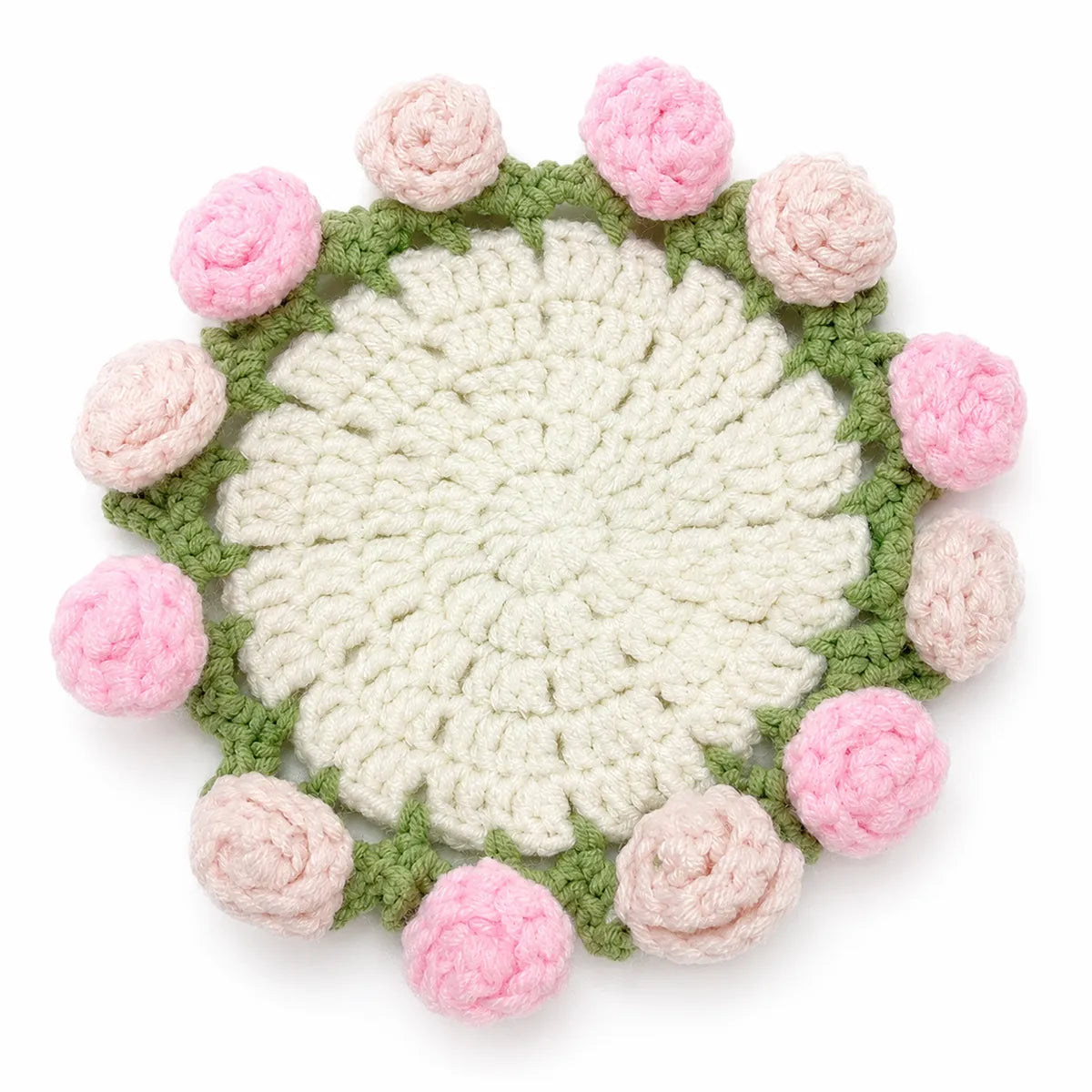 Crochet Rose Coaster That Folds Into a Bouquet — Handmade Flower Mug Rug, Gift for Her