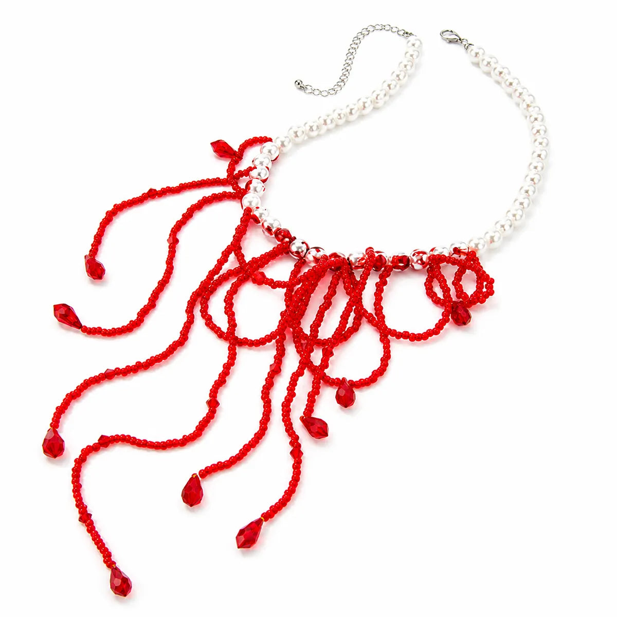 Dripping Blood Pearl Choker, Gothic Vampire Fringe Necklace, Handmade Glass Seed Bead Statement Necklace, Halloween Cosplay Jewelry