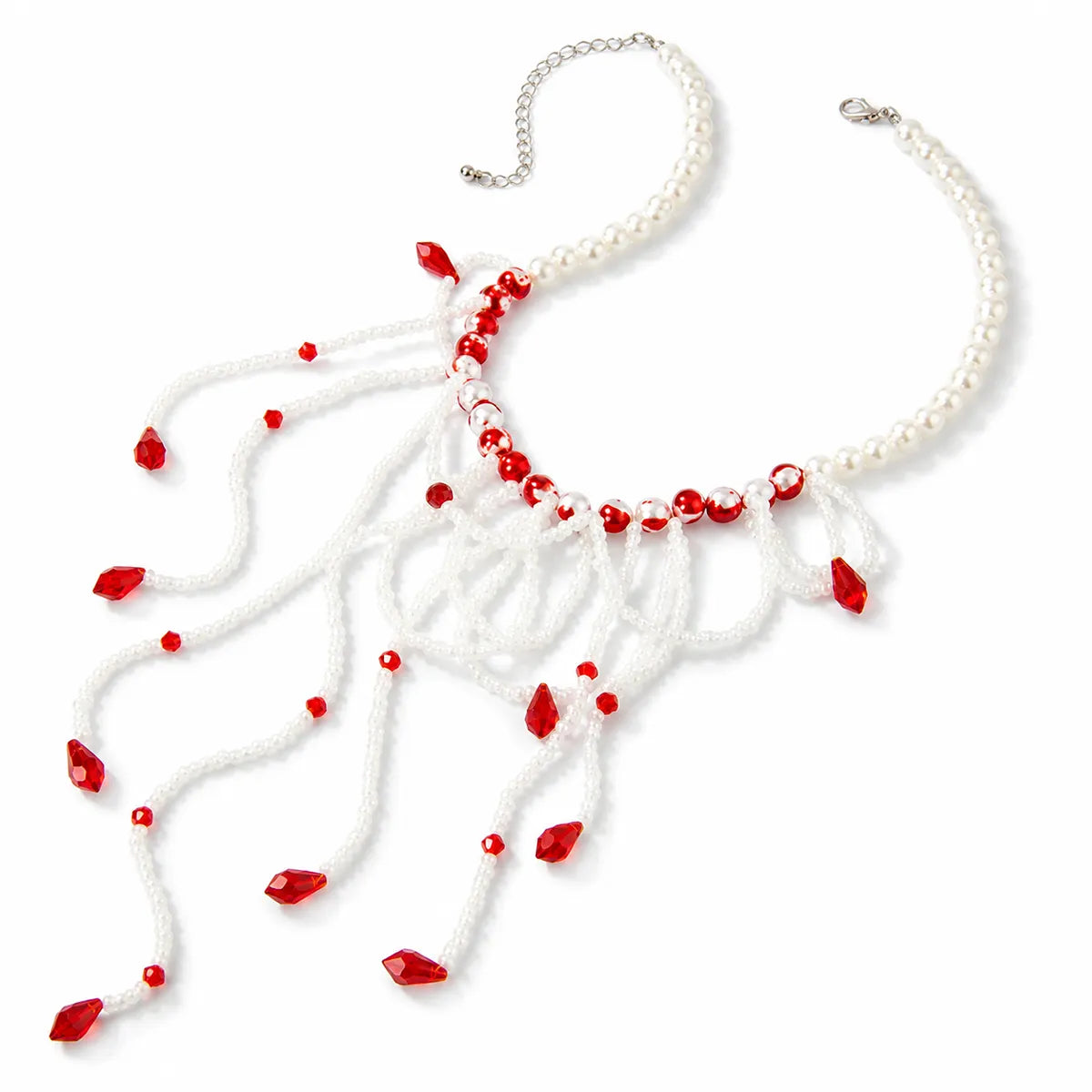Dripping Blood Pearl Choker, Gothic Vampire Fringe Necklace, Handmade Glass Seed Bead Statement Necklace, Halloween Cosplay Jewelry