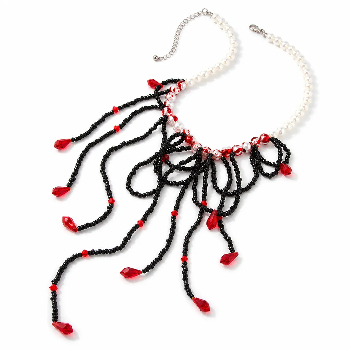 Dripping Blood Pearl Choker, Gothic Vampire Fringe Necklace, Handmade Glass Seed Bead Statement Necklace, Halloween Cosplay Jewelry
