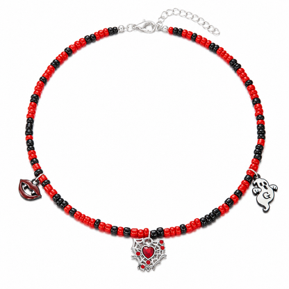 Halloween Charm Seed Bead Choker, Spooky Enamel Cluster Necklace, Ghost Cat Pumpkin Spider, Handmade Glass Beaded Statement Necklace