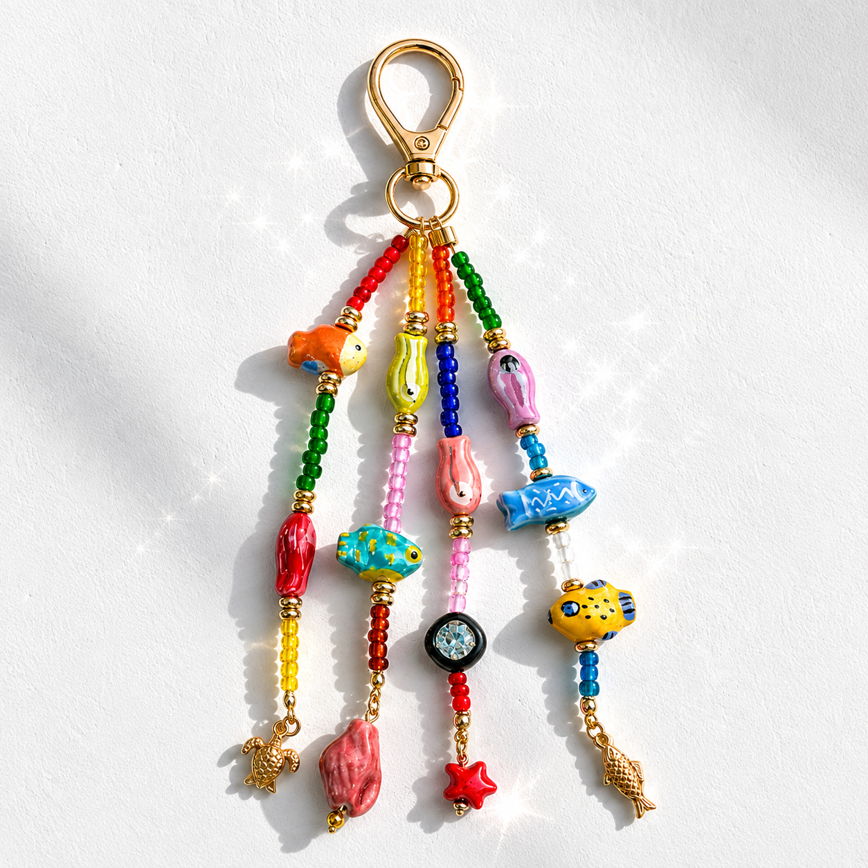 Hand-Painted Ceramic Beaded Bag Charm