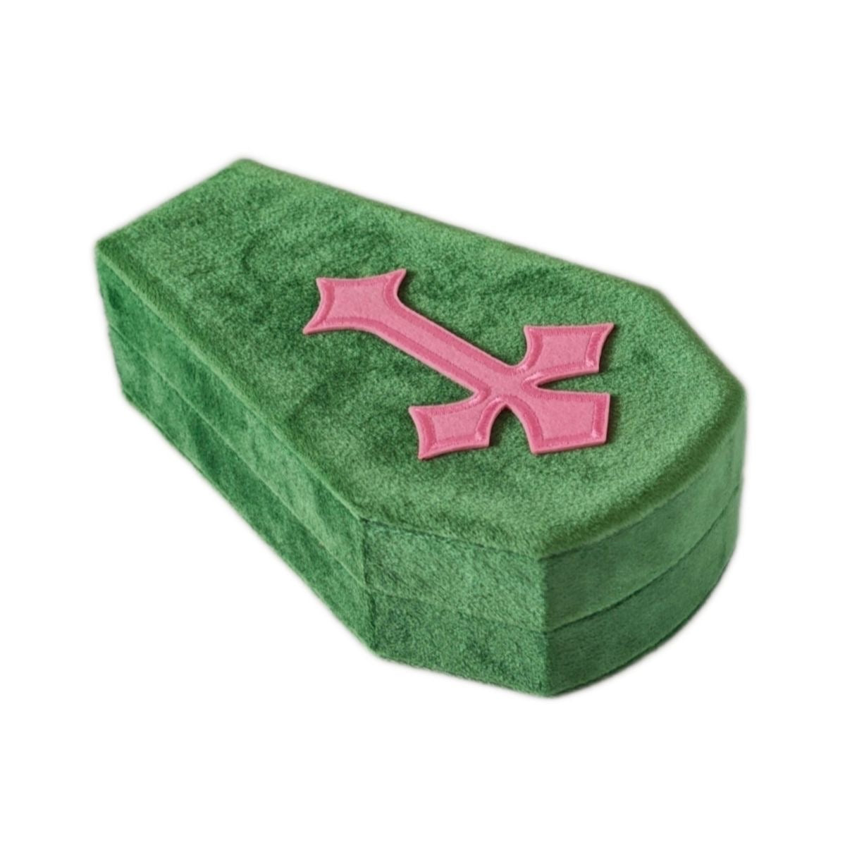 Coffin Jewelry Box — Velvet Gothic Cross Trinket Case with Red Satin-Velvet Lining | Ring & Earring Organizer Gift