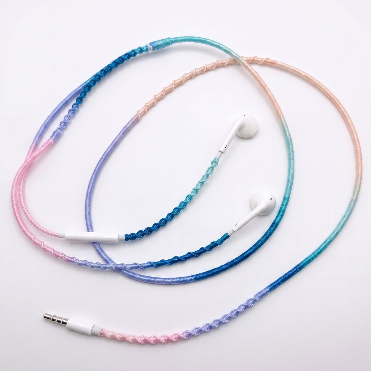 Blueberry blush earphone wrap blue pink two-tone — handmade headphone accessory