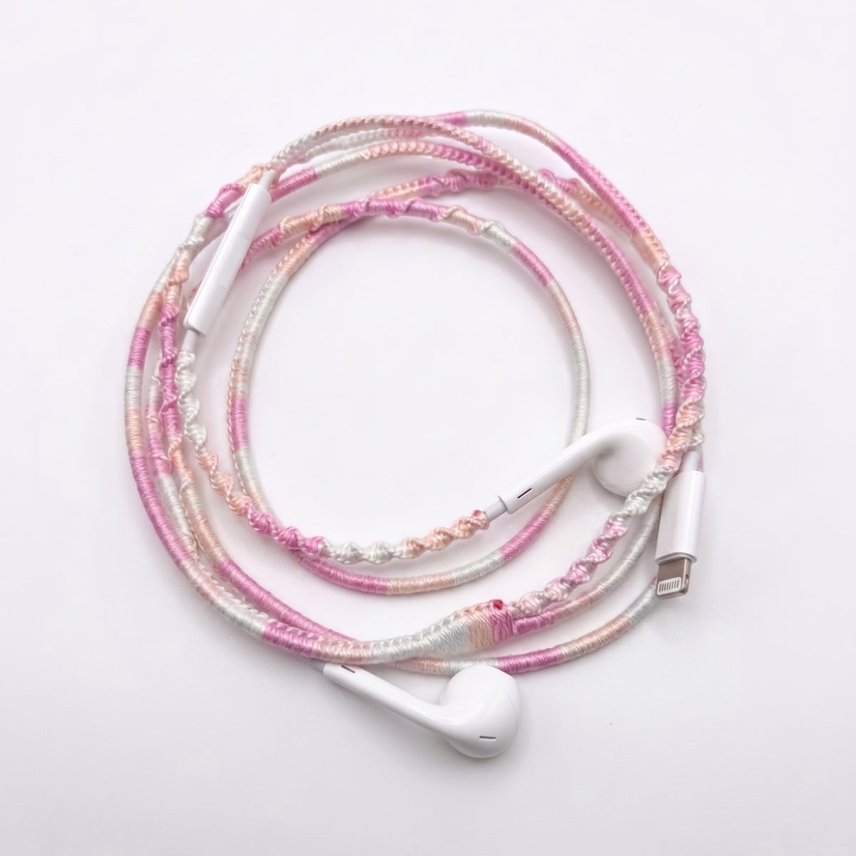 Cherry blossom pink earphone charm wrap — cute floral headphone accessory handmade