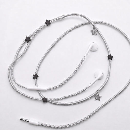 Dark star earphone charm wrap — cool aesthetic handmade headphone accessory