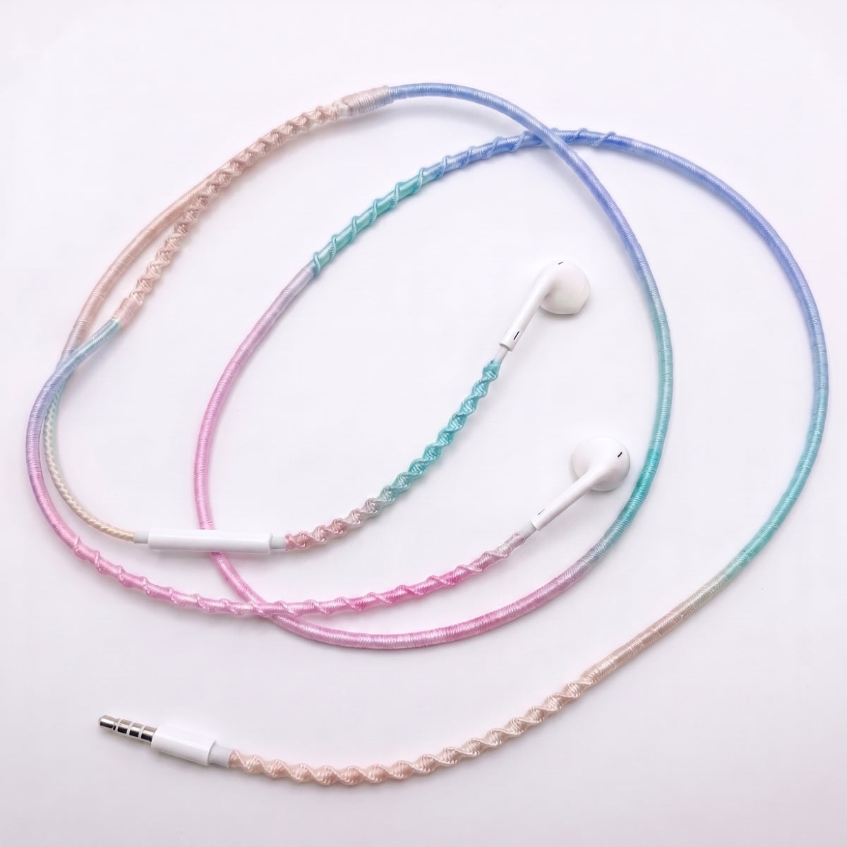 Daydream pastel gradient earphone wrap — pink blue mint handmade headphone accessory