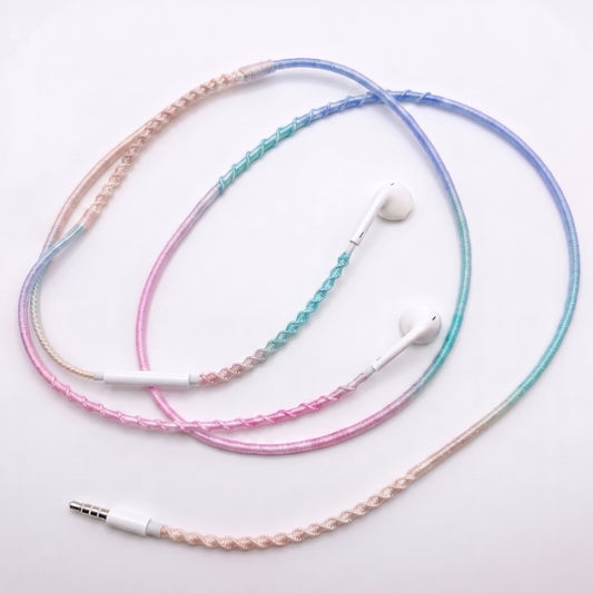 Daydream pastel gradient earphone wrap — pink blue mint handmade headphone accessory