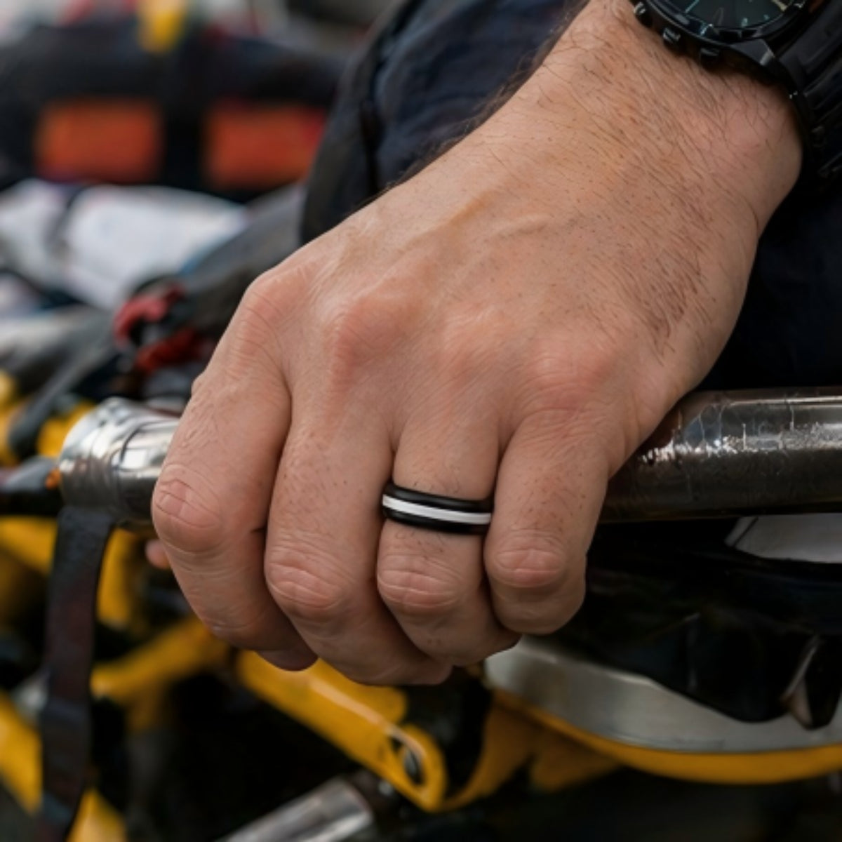 EMS tribute silicone ring for men worn while gripping stretcher handle