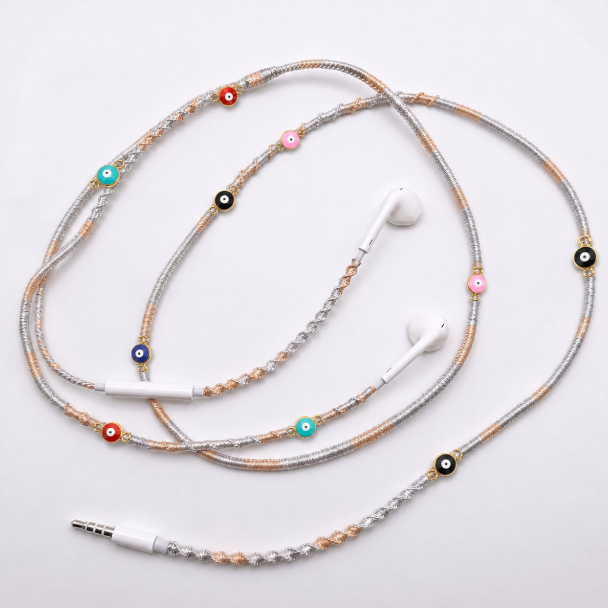 Evil Eye Earphone Wrap — Protective Charm Wired Earbuds in Gold & Silver