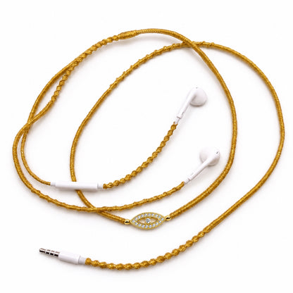 Evil Eye Gold Hand-Wrapped Wired Earphones — Nazar Protection Charm