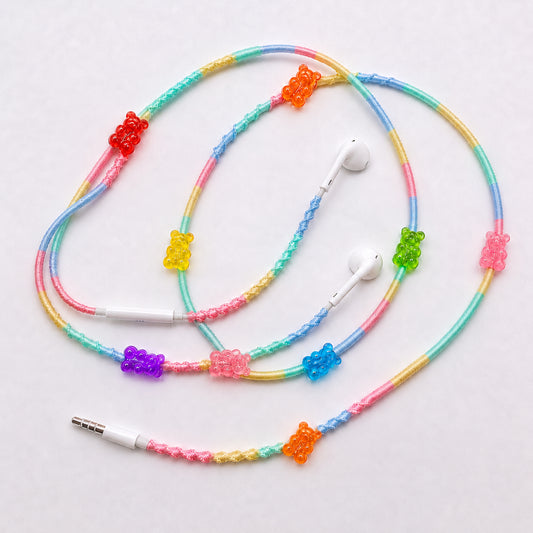 Gummy Bear Hand-Wrapped Wired Earphones with  Rainbow Candy Charms