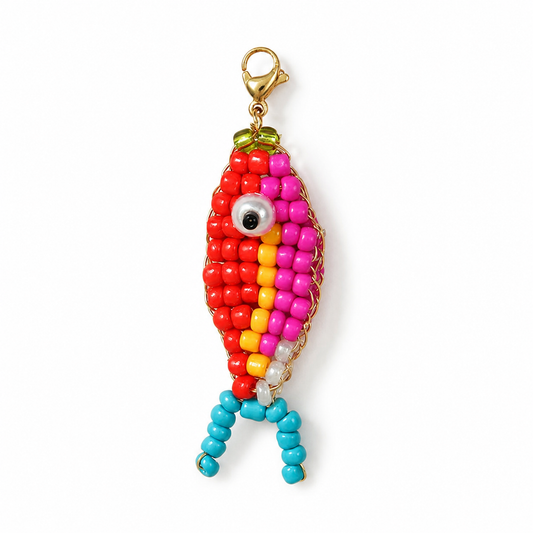 Beaded Fish Bag Charm - Handmade Glass Seed-Bead Fish Keychain for Bags, Keys & Zipper Pulls