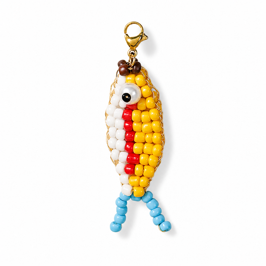 Beaded Fish Bag Charm - Handmade Glass Seed-Bead Fish Keychain for Bags, Keys & Zipper Pulls