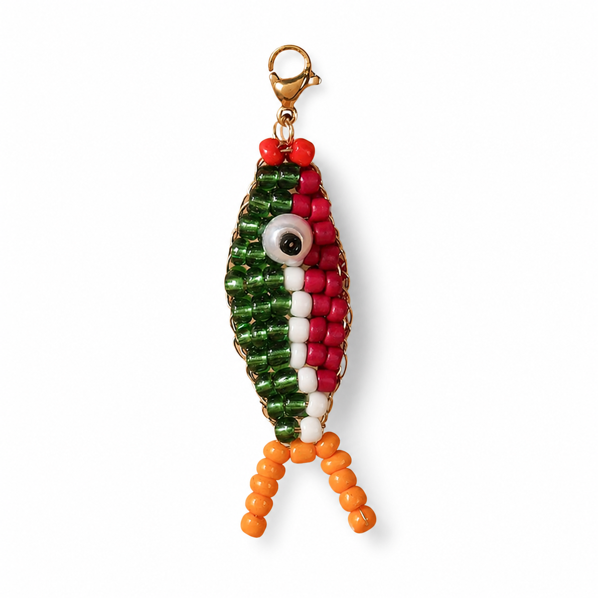 Beaded Fish Bag Charm - Handmade Glass Seed-Bead Fish Keychain for Bags, Keys & Zipper Pulls