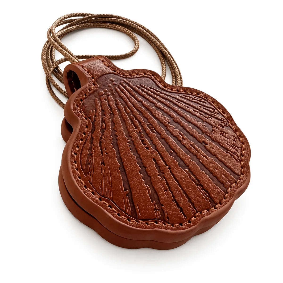 seashell earphone case with embossed scallop ridges, angled view