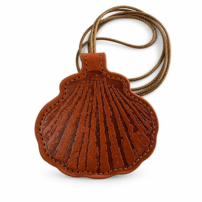 seashell wired earbuds case in brown vegan leather, front view