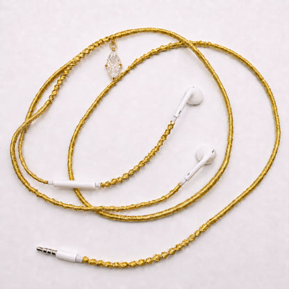 Marquise crystal gold earphone charm — celebrity inspired braided headphone wrap