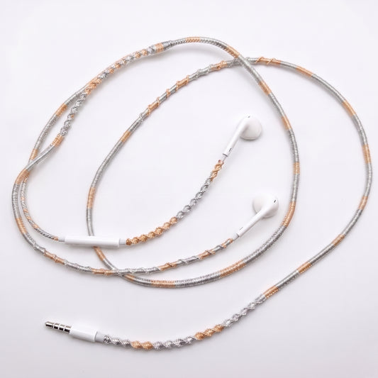 Mixed metal silver and rose gold braided earphone wrap — handmade headphone accessory