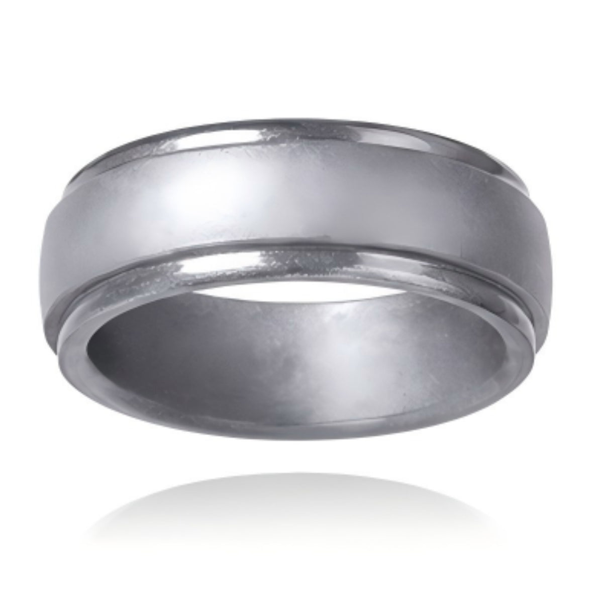 Norelva polished step edge silicone ring for men in Antique Silver on white background