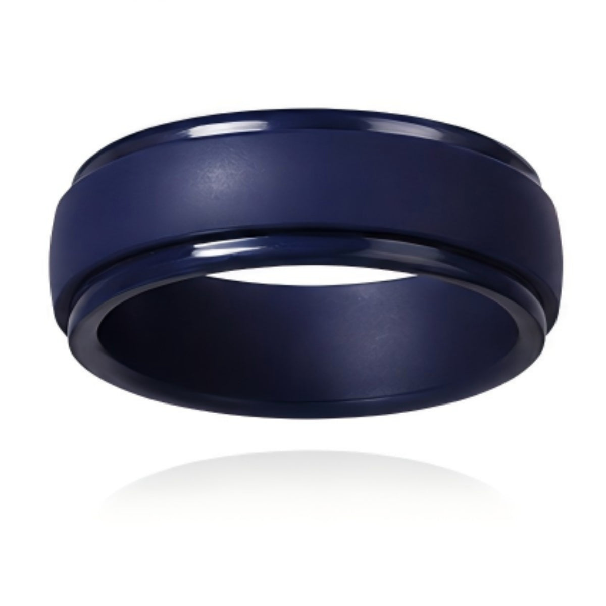 Norelva polished step edge silicone ring for men in Deep Navy on white background