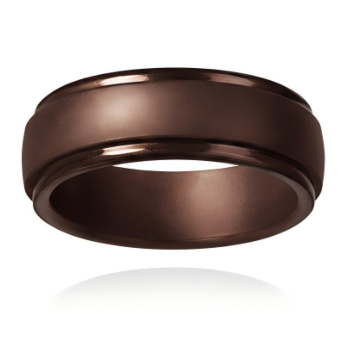 Norelva polished step edge silicone ring for men in Espresso Brown on white background