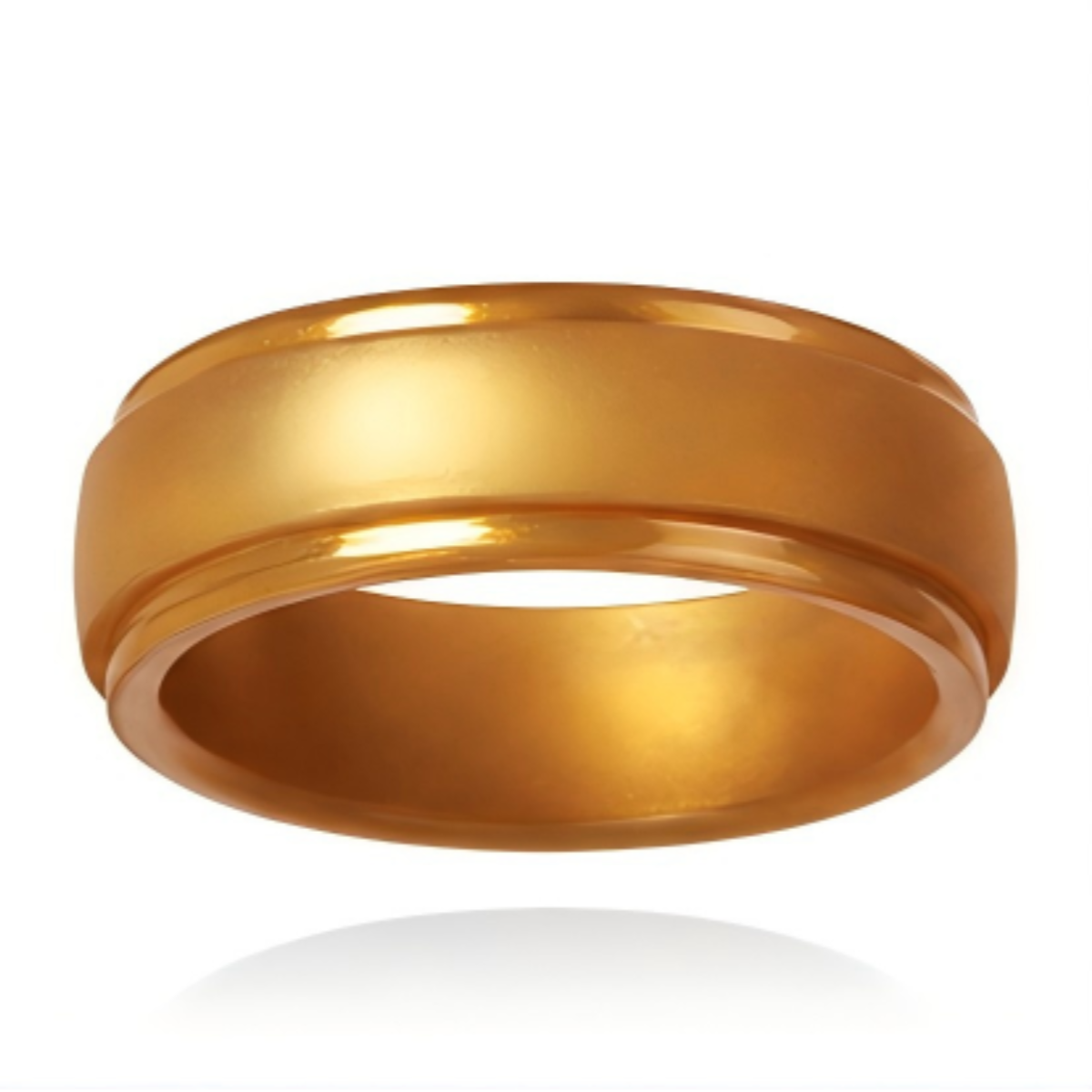 Norelva polished step edge silicone ring for men in Metallic Gold on white background