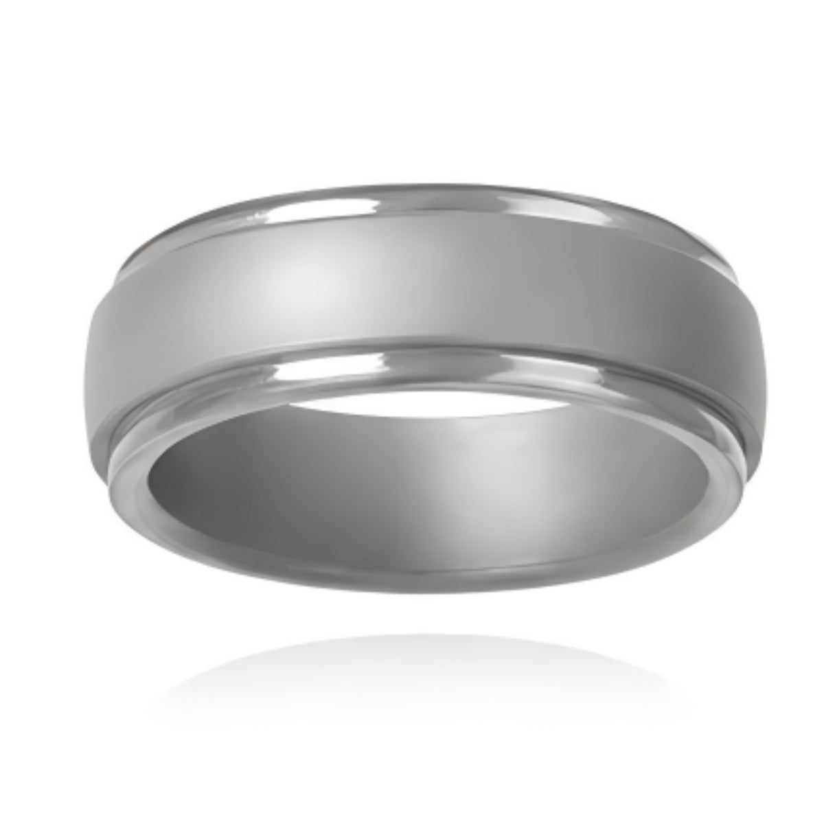 Norelva polished step edge silicone ring for men in Silver Chrome on white background