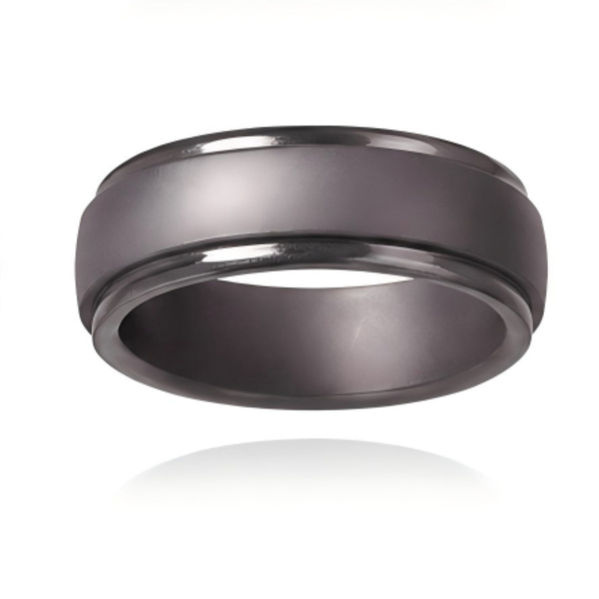 Norelva polished step edge silicone ring for men in Slate Grey on white background