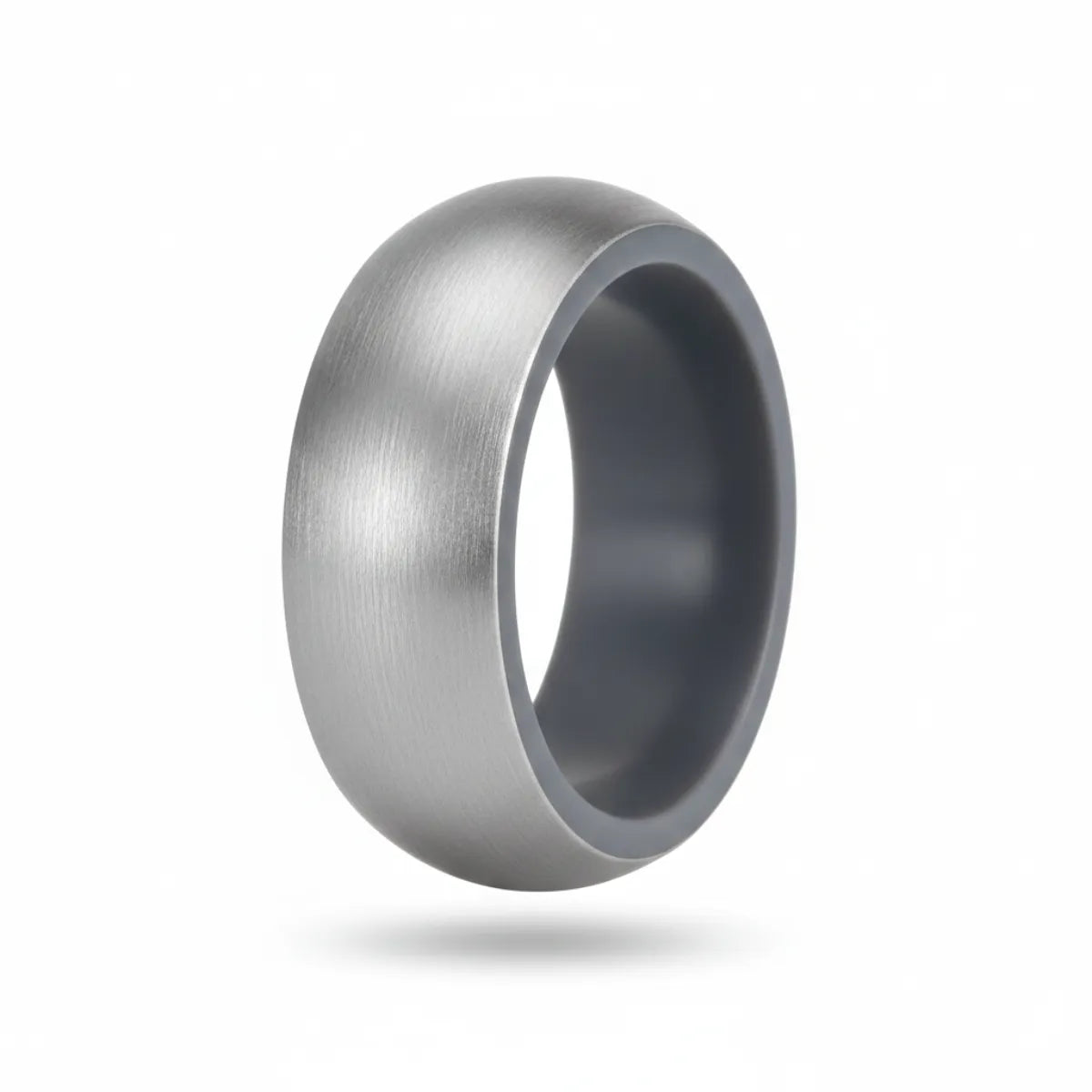Norelva men's classic silicone ring in Antique Silver, comfort fit rubber wedding band on white background