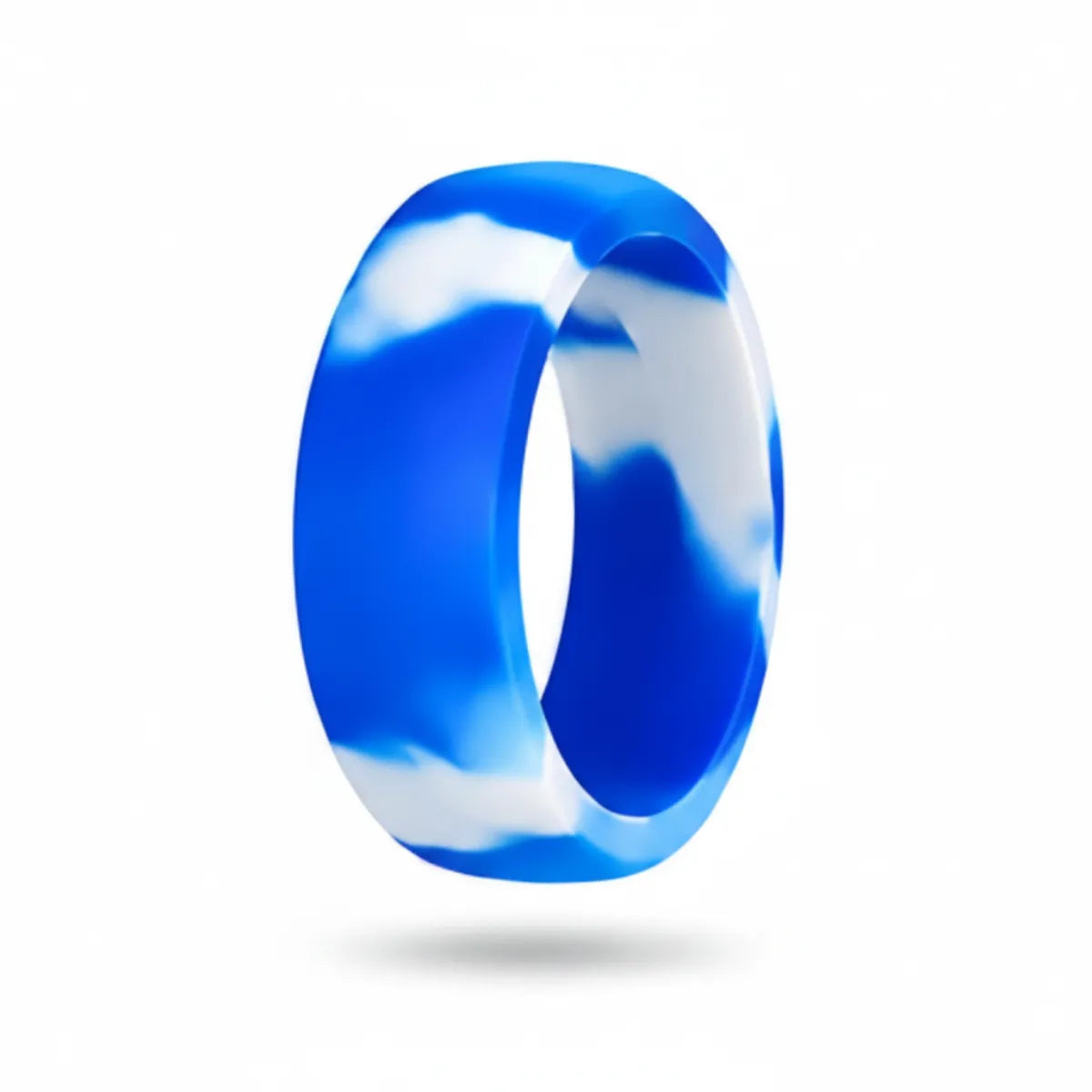 Norelva men's classic silicone ring in Ocean Marble, comfort fit rubber wedding band on white background