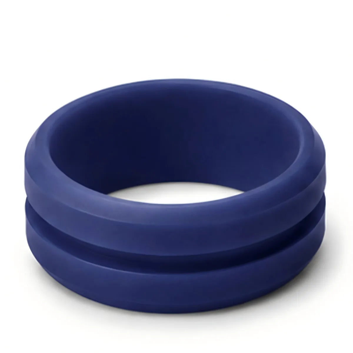 Norelva men's V-groove silicone wedding ring in Deep Navy on white background