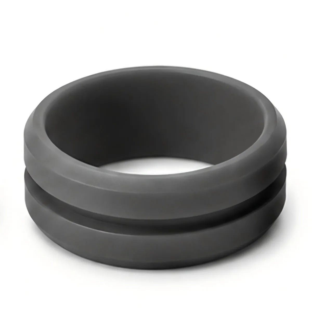Norelva men's V-groove silicone wedding ring in Gunmetal Grey on white background