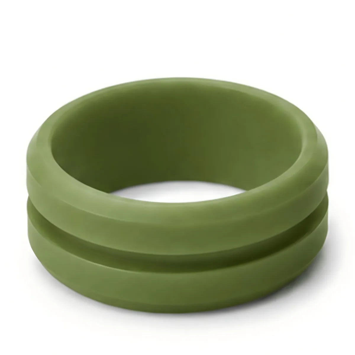 Norelva men's V-groove silicone wedding ring in Olive Green on white background