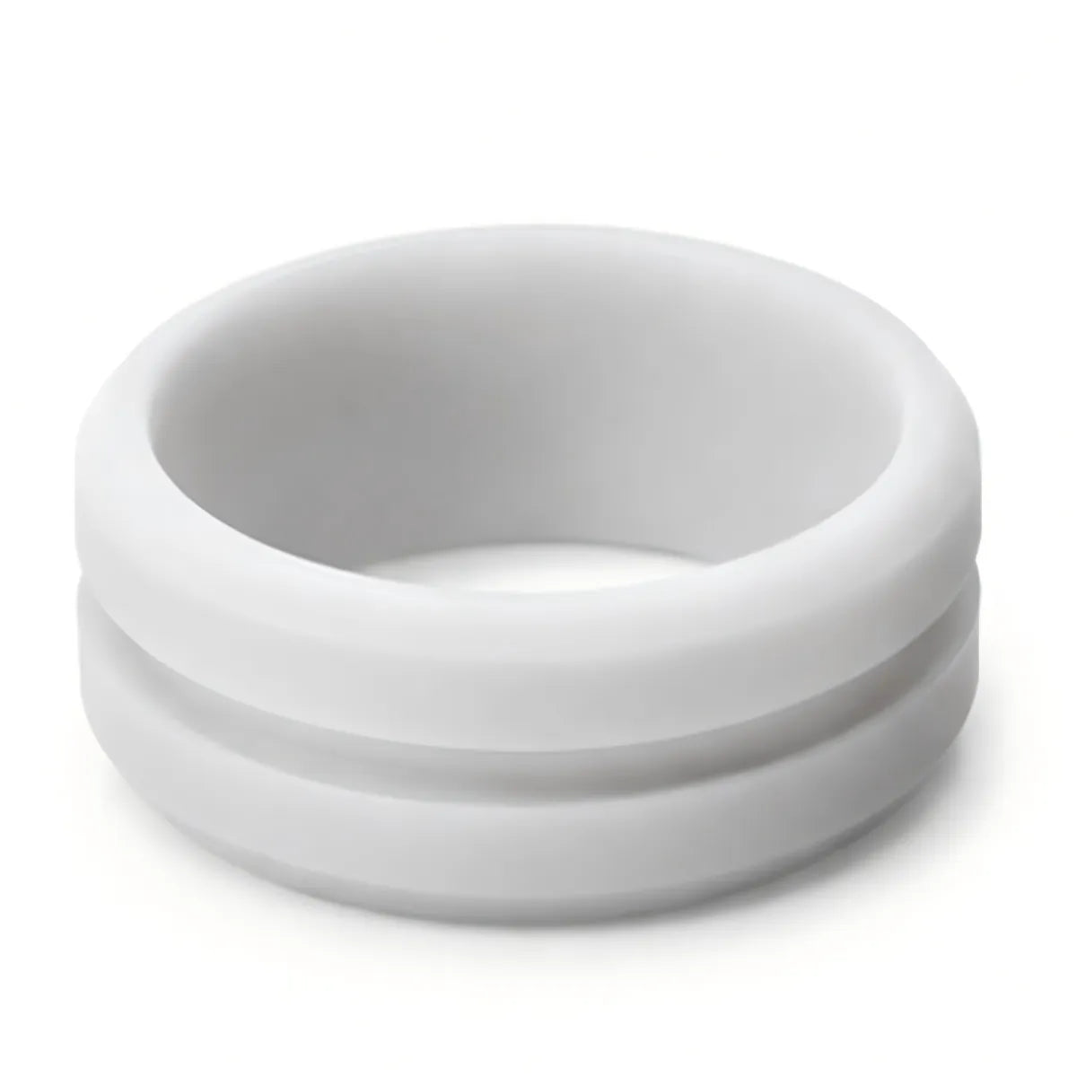 Norelva men's V-groove silicone wedding ring in Silver Chrome on white background