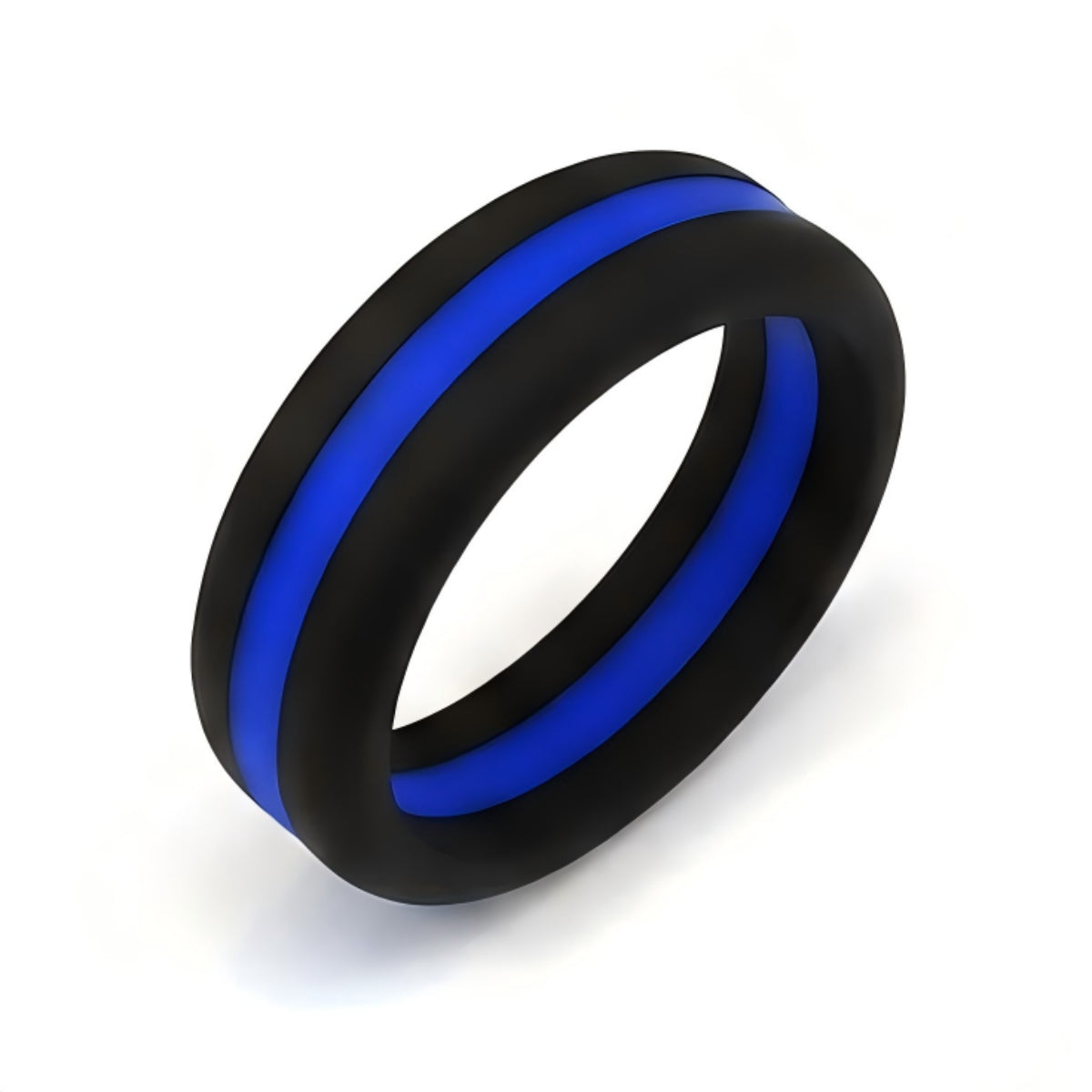 Norelva men's police tribute silicone ring in Black and Honor Blue angled view on white background