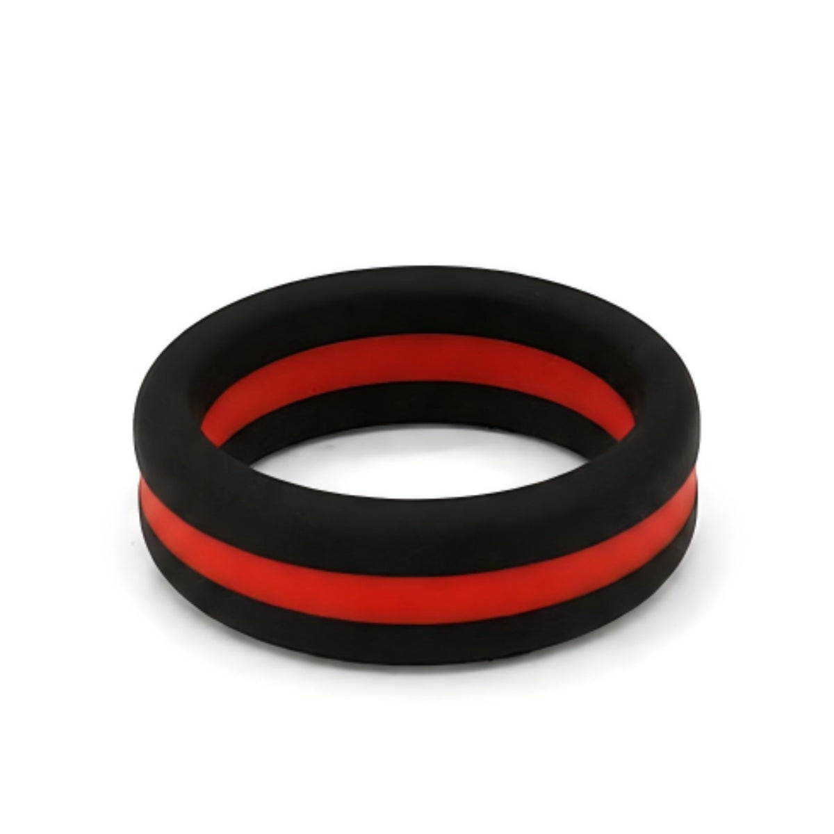 Norelva men's firefighter tribute silicone ring in Black and Valor Red on white background