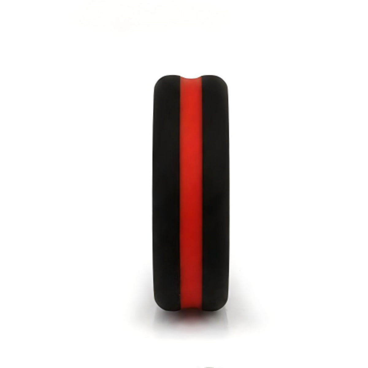Norelva men's firefighter tribute silicone ring in Black and Valor Red side view on white background