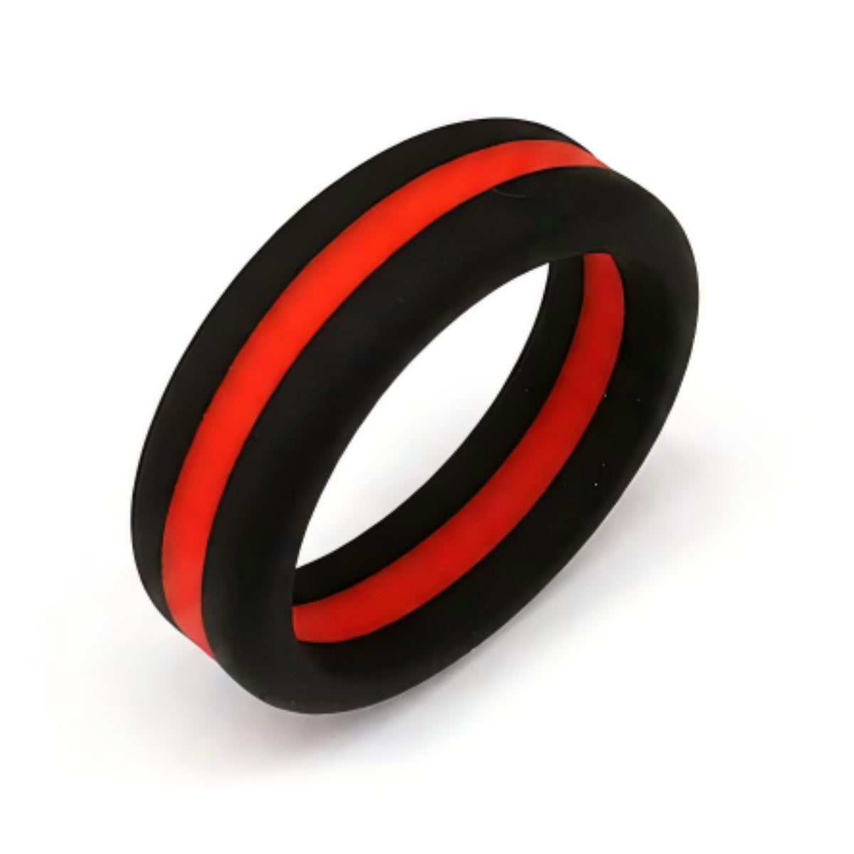 Norelva men's firefighter tribute silicone ring in Black and Valor Red left side view on white background