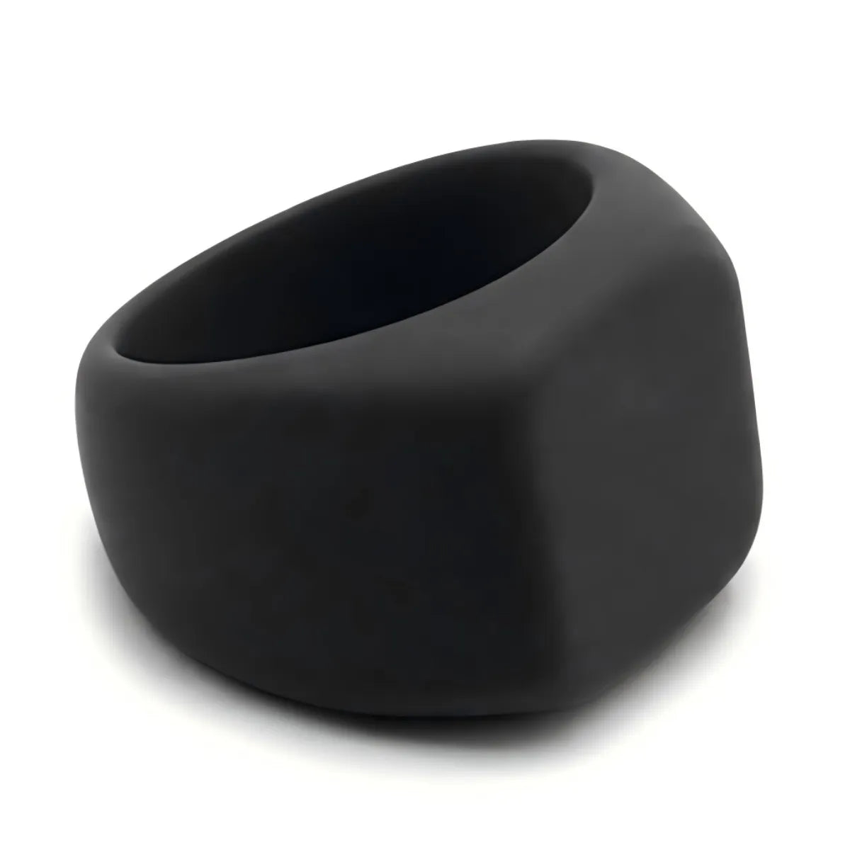 Norelva men's silicone signet ring in Midnight Black, flat top rubber wedding band on white background