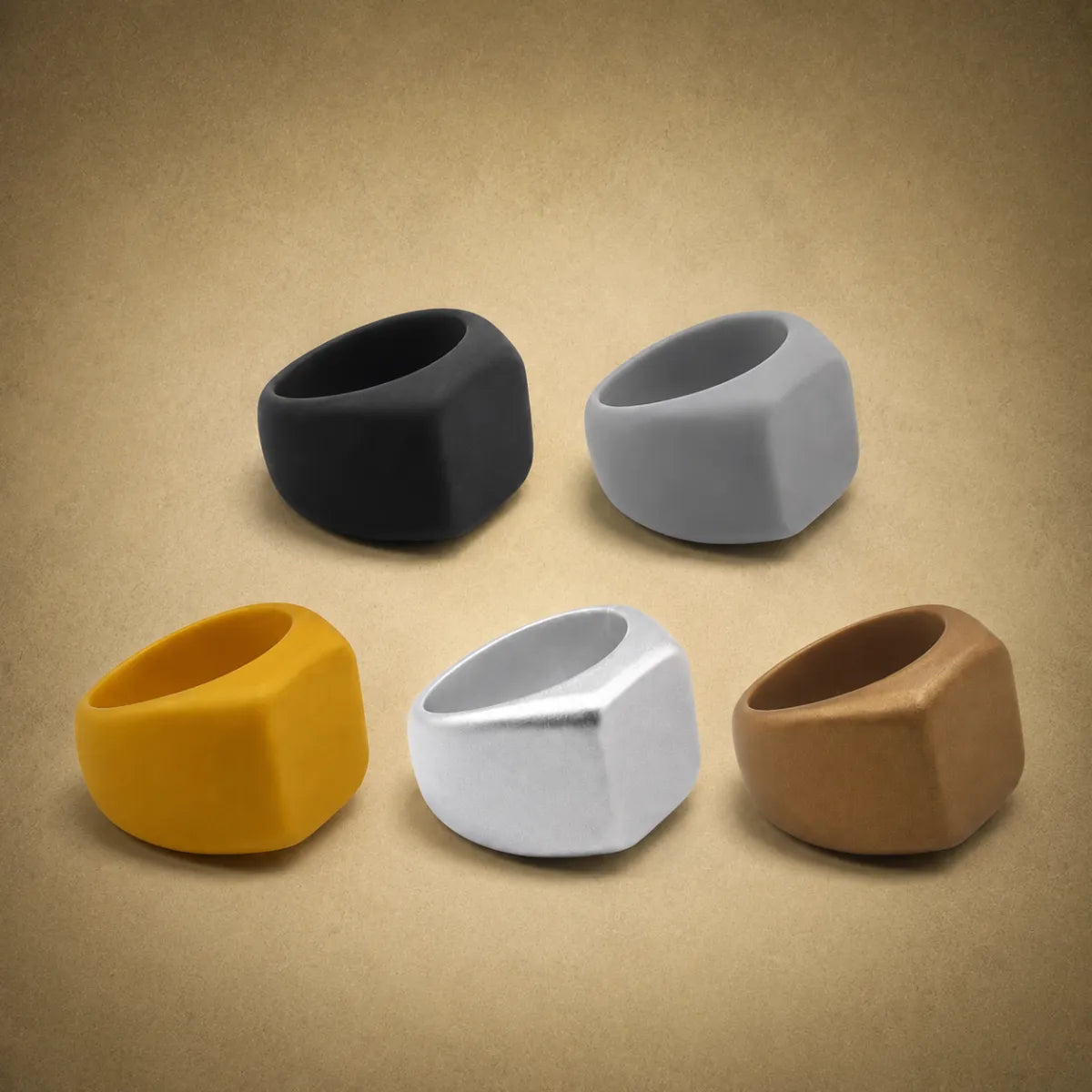 Norelva men's silicone signet ring, flat top rubber wedding band set view on white background