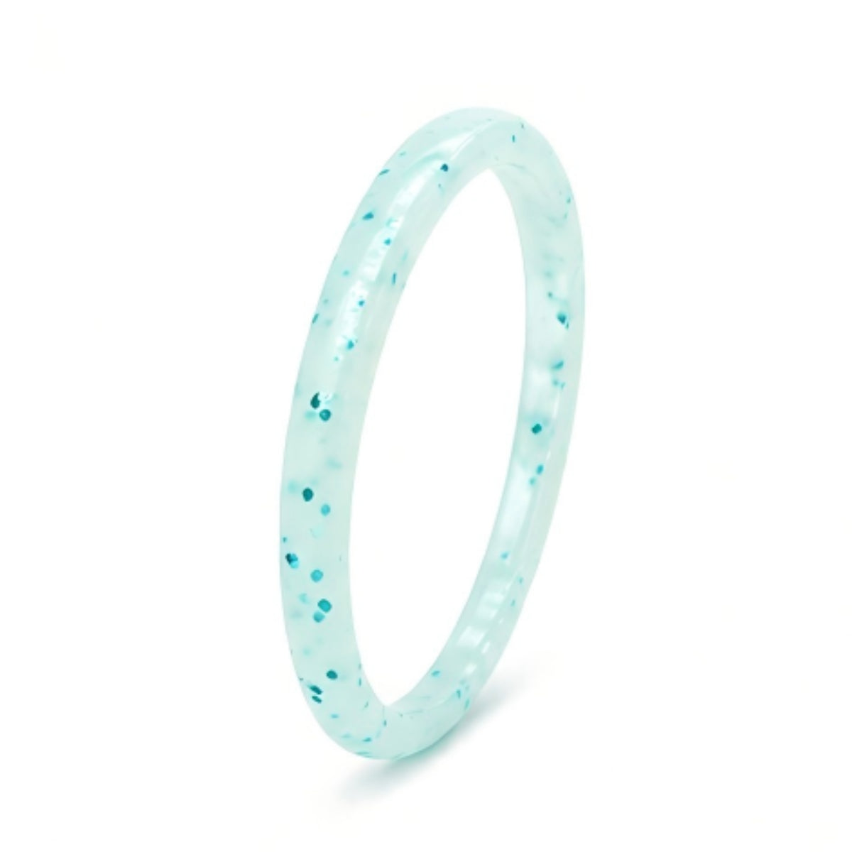 Norelva glitter silicone ring for women in Aqua Sparkle, thin sparkle band on white background